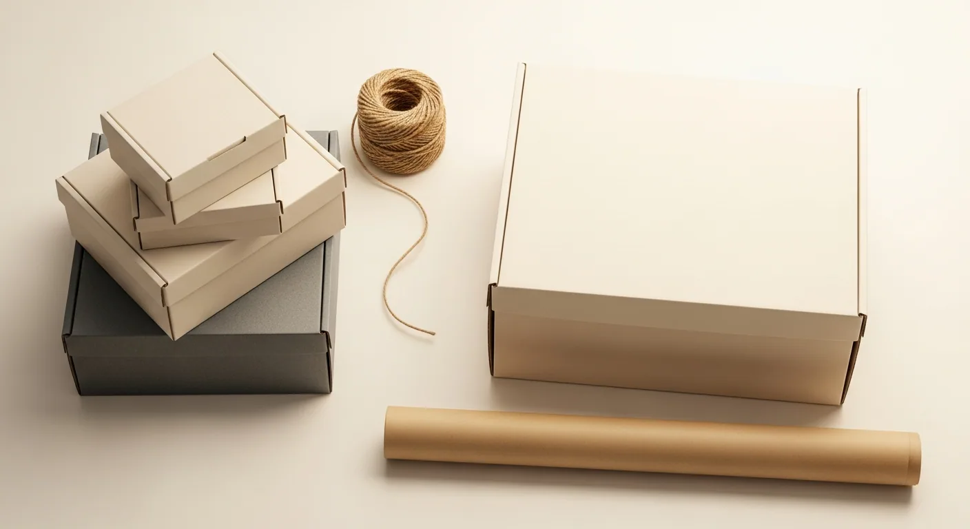 Stacked moving boxes.