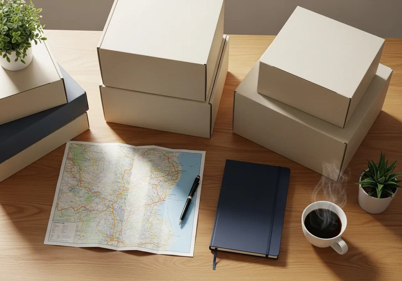 A researcher reviewing moving company records at a desk.